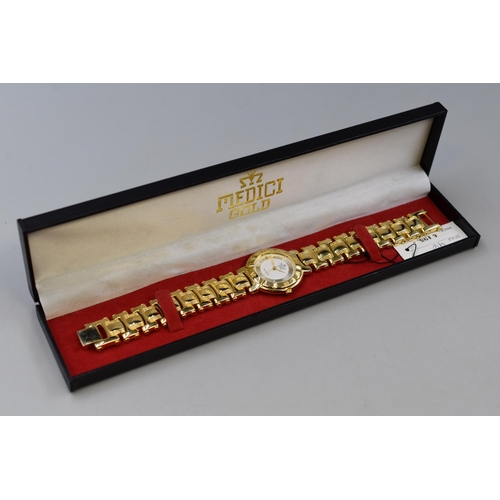 119 - Medici Gold Quartz Wrist Watch with Case (Working)