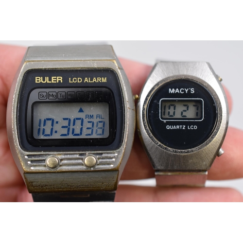 123 - Two Digital Watches, To Include Buler and Macy's. Working