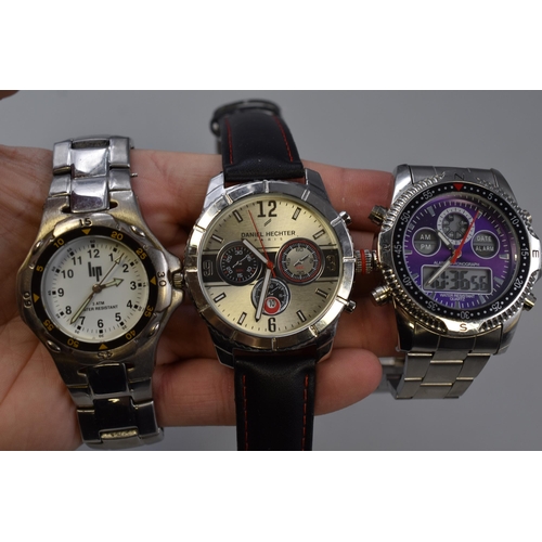 124 - Three Designer Gents Watches To Include Daniel Hechter, HP, And Other. Working