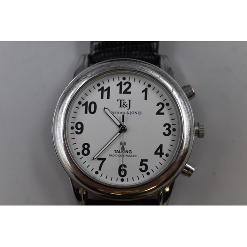 128 - A Tavistock & Jones Radio Controlled Talking Watch With Leather Strap