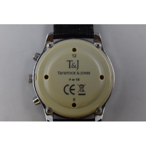 128 - A Tavistock & Jones Radio Controlled Talking Watch With Leather Strap