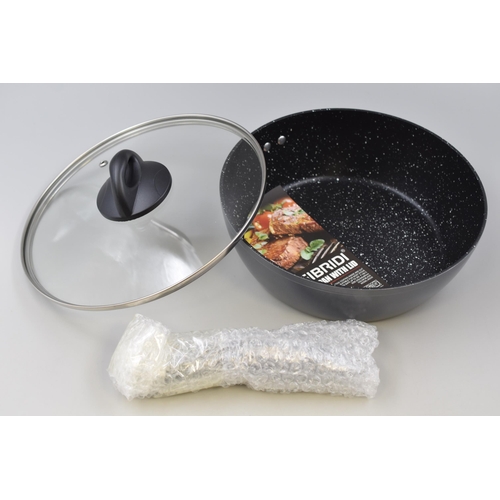 560 - Brand New Unused and Boxed Gibridi 24cm Frying Pan with Non Stick Marble Coating and a Clear Glass L... 