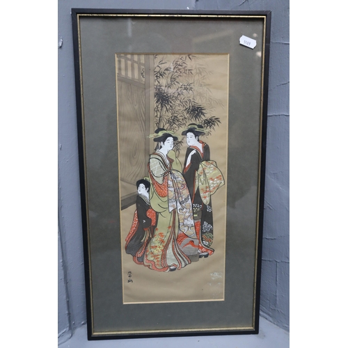 454 - Two Framed and Glazed Original Japanese Painted Silk Artpieces, Largest Approx 21