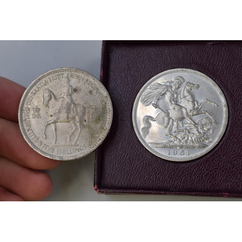 185 - George VI 1951 Festival of Britain Crown with Case, 1953 Crown, 1994 Two Pound Coin, and a Selection... 