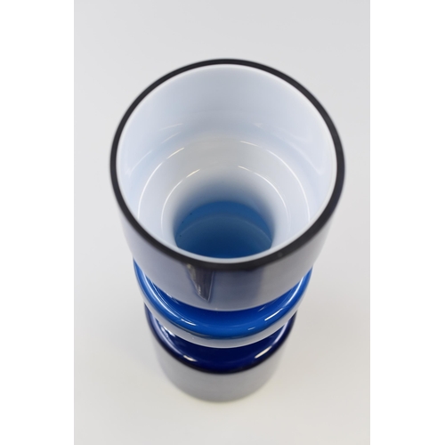 353 - A Scandinavian Style Blue Hooped Glass Vase, Approx 13