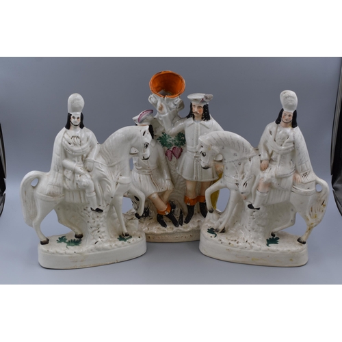 355 - A Selection of Five 19th Century Staffordshire Flatback Figures (AF), Includes Pair of Horseback Fig... 