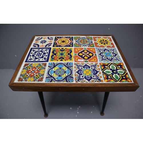 628 - A Mexican Tile Topped Side Table, Approx 14.5