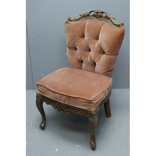 637 - A Pair of Antique Handcarved Velour Seated Dining Chairs, Approx 34