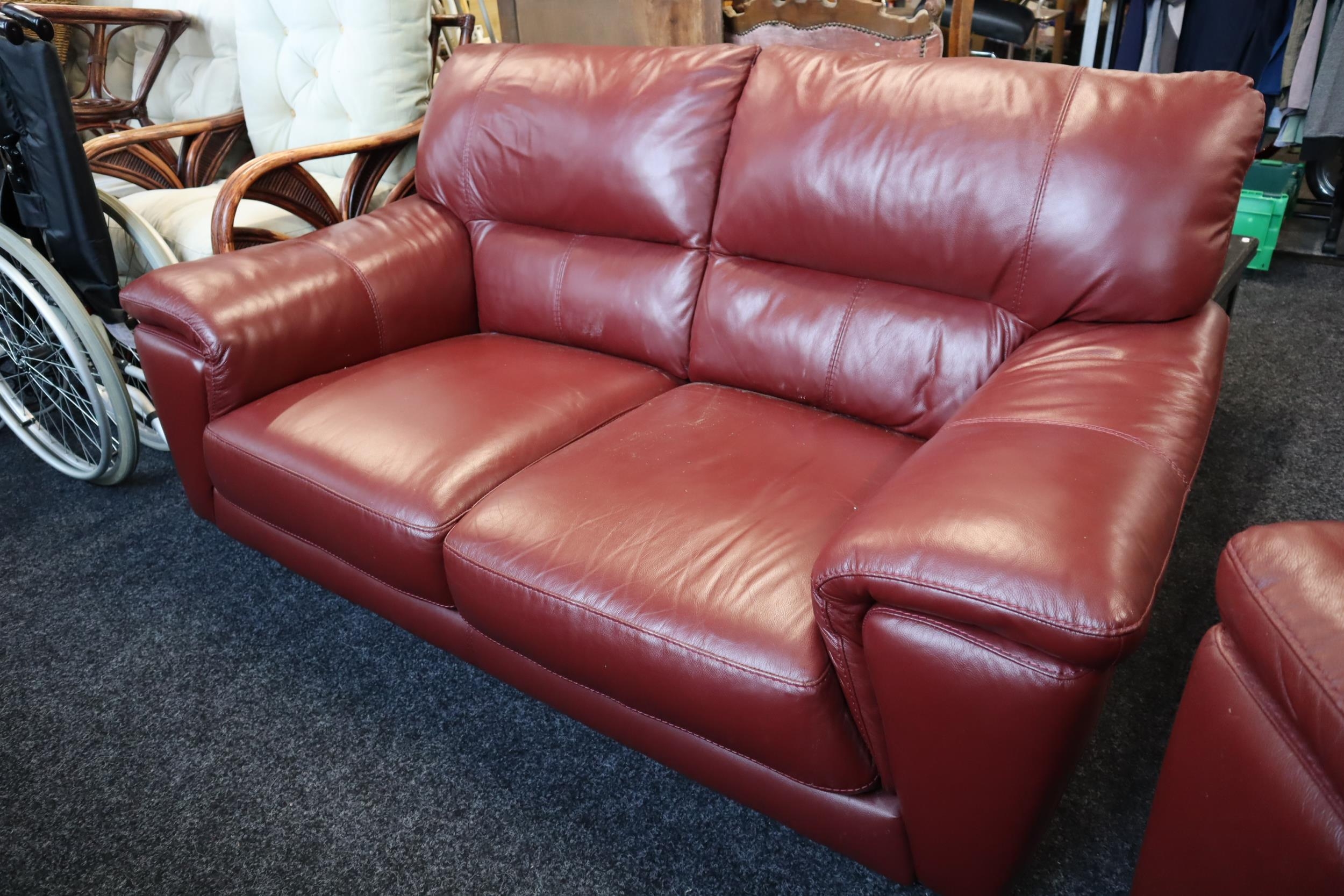 Red leather suite to include 2 seater setee 65" wide x 37" deep x 32