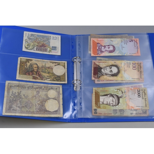 215 - Album to include a Selection of Worldwide Banknotes. Includes France, Venezuela, India, Egypt, Zimba... 