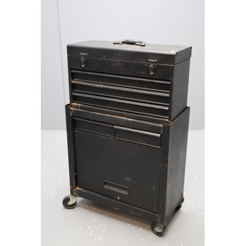 658 - Empty Two Tier Stacked Tool Cabinet on Wheels, Splits in Two Sections