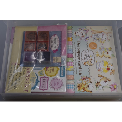 749 - Three Tubs of Arts and Craft items to include Stickers, Stencils, Stamps and D'ecoupage Kits