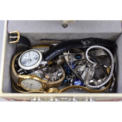 220 - Musical Jewellery Box to include a Large Selection of Watches. Includes Citron, Seiko, Sekonda, Refl... 