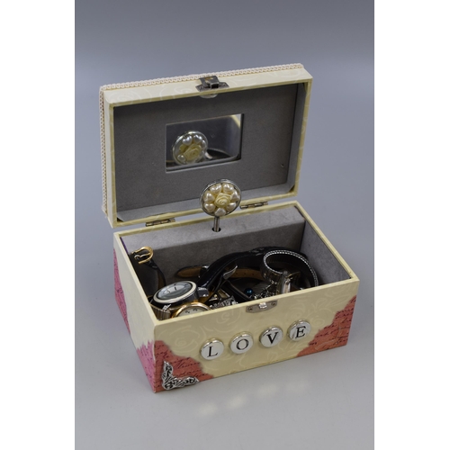 220 - Musical Jewellery Box to include a Large Selection of Watches. Includes Citron, Seiko, Sekonda, Refl... 