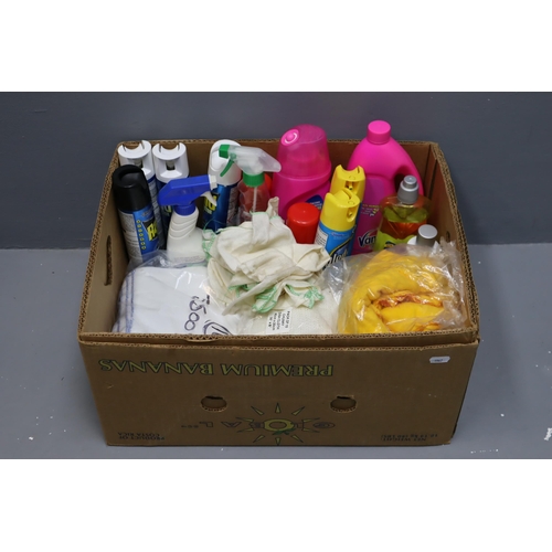 673 - Two Boxes of Mixed Cleaning Materials including Dish Cloths, Pledge, Vanish Liquid and Lots More