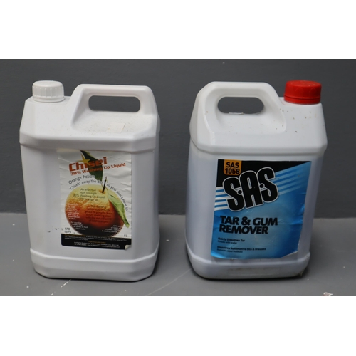 677 - 6x 5 ltr bottles of cleaner (different types) including Screen wash, tar and gum remover.