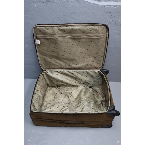 787 - Large Suede Kangol Pull along Suitcase on Castors in good condition