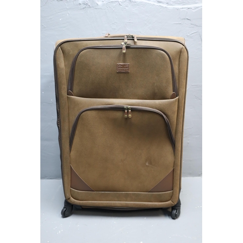 787 - Large Suede Kangol Pull along Suitcase on Castors in good condition