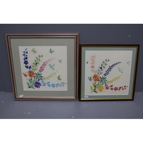 789 - Two Framed and Glazed Embroidered Pictures with Dragon Fly Design (Larges Approx. 17” x 17&rdq... 