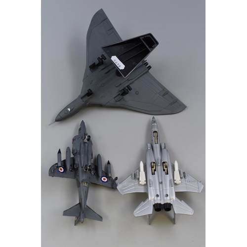 229 - A Diecast Metal “Vulcan” Bomber, Diecast US Fighter and a Kit Built Harrier Jump-Jet