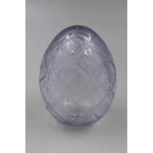 237 - Faberge Cut Crystal Egg with Label and Signature To Base (10cm)