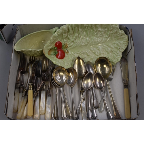 773 - Selection of Vintage Silver Plated Cutlery, Carleton Ware, Cake Fork Set and a Crown Ducal Dish