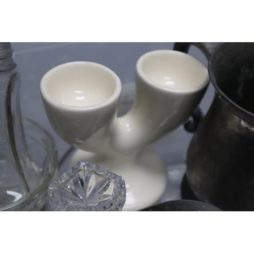 805 - Mixed selection of Glass, Ceramics, and Pewter including Cake Stands, Salt & Pepper set, Tankard... 