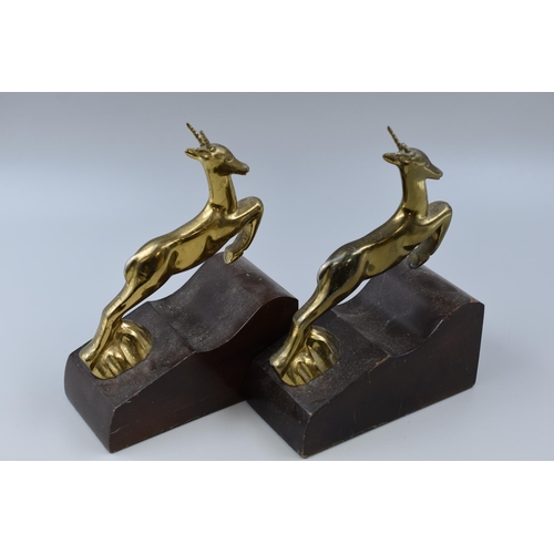 244 - A Pair of Brass Springbok Bookend on Wooden Bases, Approx. 8