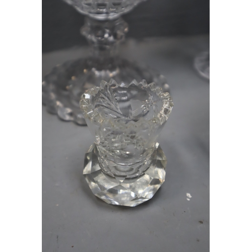 838 - Selection of Crystal and Pressed Glass including Lilac Candleholders, Vases, and More