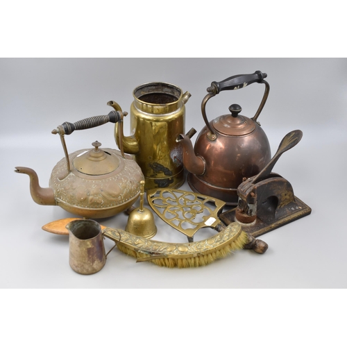 819 - Selection of Vintage Brass and Copper including Company Stamp, Crumb Brush, Trivet, Jug and More