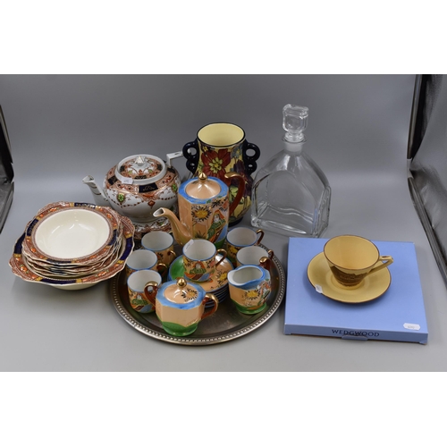 821 - Mixed Selection to include Vintage Vase, Japanese Satsuma Set (a/f), Vintage Royal Buff Cup and Sauc... 