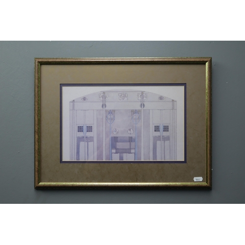 Charles Rennie Mackintosh Art Nouveau Coloured Art Print of Dinning Room in Framed and Glazed Mount (20" x 14")
