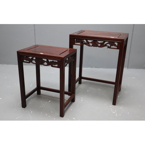 A Nest of Two Chinese Carved Wood Tables, Largest Approx 12"x17"x22.5"