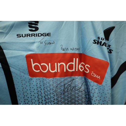 633 - A Signed Jofra Archer Sussex Sharks Shirt, Size L. No Authenticity Given