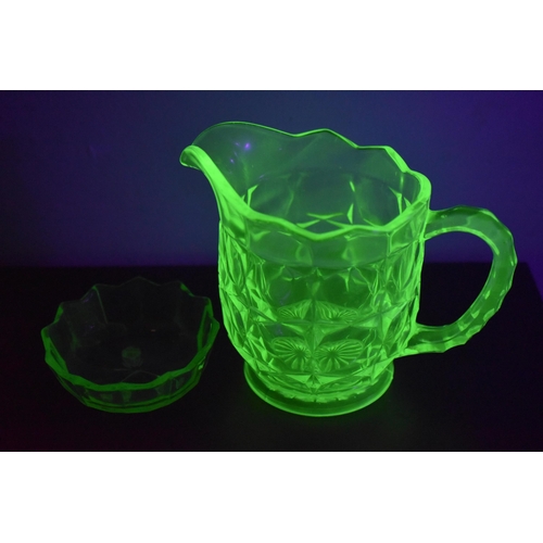 222 - Two Pieces of Uranium Glassware, Includes Jug and Dessert Bowl