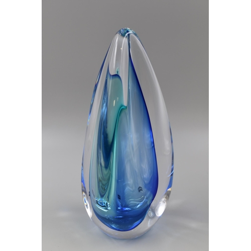 225 - Large Blue signed Svaja glass piece with blue design approx (11