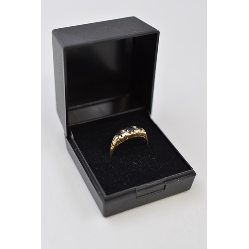 25 - Hallmarked 375 (9ct) Gold Clear and Black Stoned Ring (Size N) Complete with Presentation Box