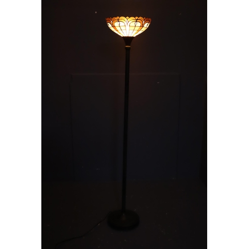 300 - Tiffany style uplight floor lamp in bronze effect approx 5 ft 6