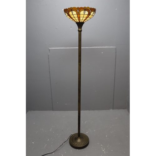 300 - Tiffany style uplight floor lamp in bronze effect approx 5 ft 6