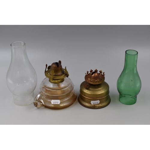 304 - Two Paraffin Lamps with Glass Chimneys (Tallest 11