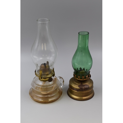 304 - Two Paraffin Lamps with Glass Chimneys (Tallest 11