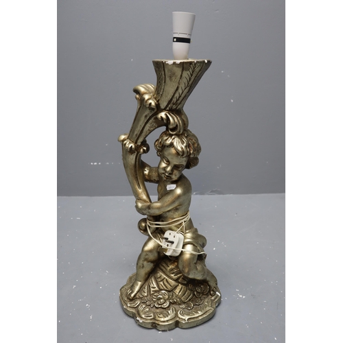 308 - Gold Gilt cherub lamp standing 25