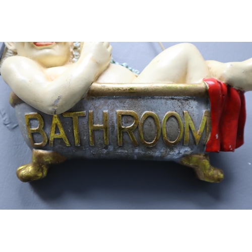 309 - Quirky Hand Painted Chalkware Bathroom Sign (12