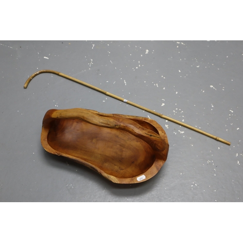 326 - A Handcarved Wooden Fruit Bowl, With Vintage Teacher's Cane