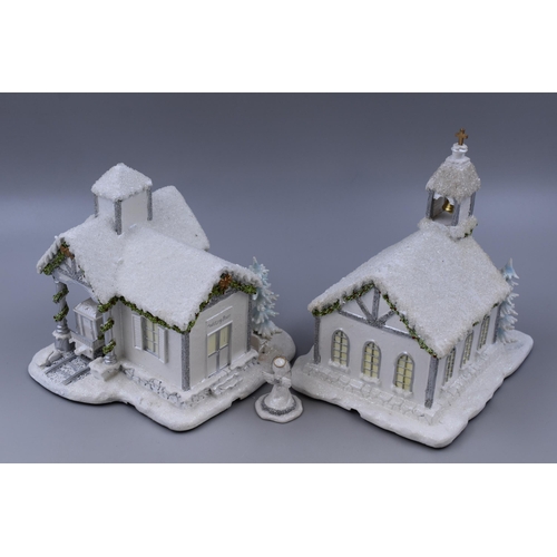 277 - Hawthorn village angle express train station clock & cloud 9 chapel both with figurines