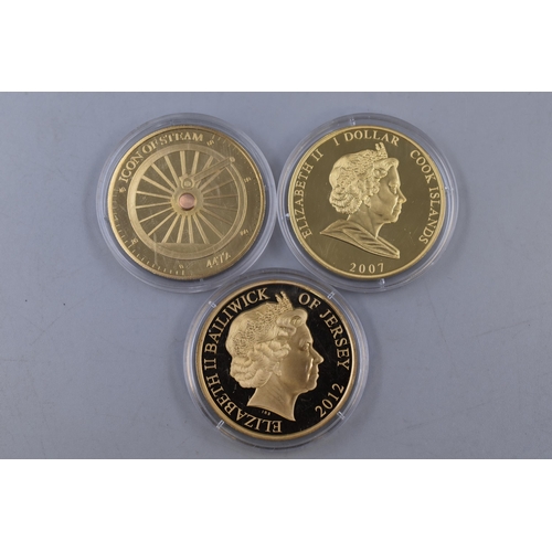 145 - Three Pictorial Commemorative Gold Plated Coins (Diamond Jubilee, Princess Diana and Flying Scotsman