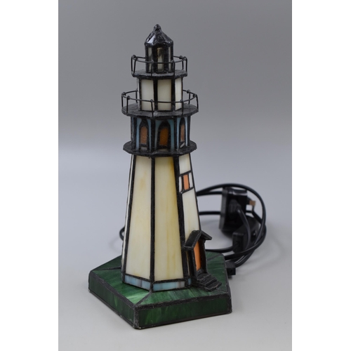 282 - Tiffany style lighthouse table lamp (11