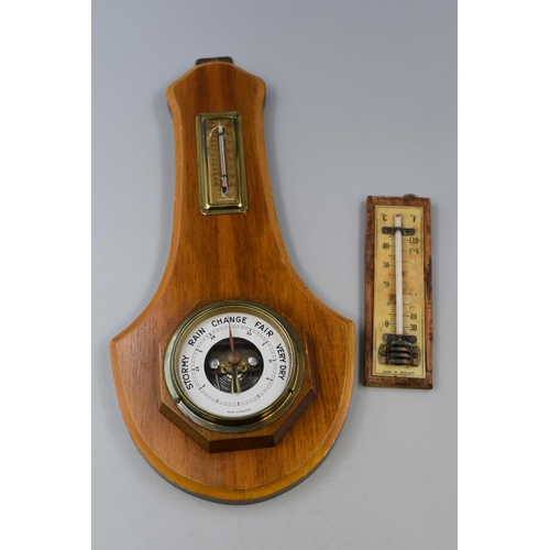 335 - A Wall Hanging French Barometer, With Wall Hanging Thermometer