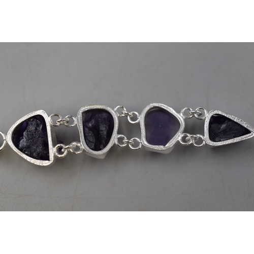 66 - Rough Amethyst Gemstone 925 Silver Necklace