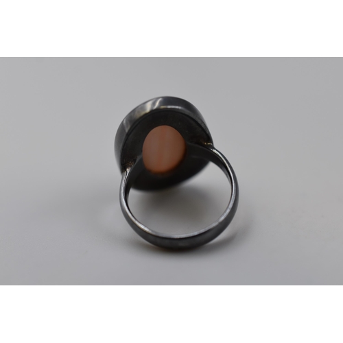 72 - 925 Oxidised Silver Ring with Pink Stone (Size O)